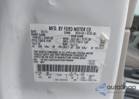 2012 Ford Escape Xlt z USA, uszkodzony, nr VIN 1FMCU0DG3CKB19089